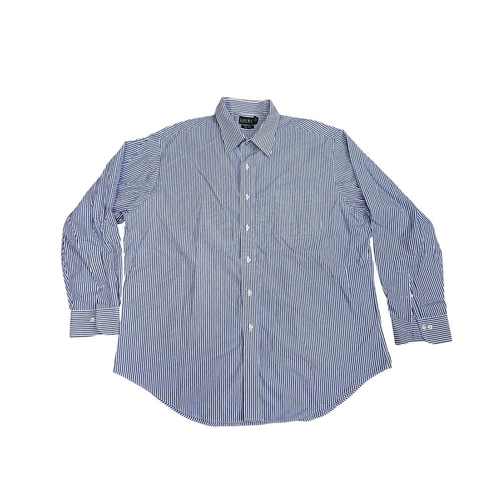 Lauren Ralph Lauren Dress Shirt Mens 17.5 Blue White Striped Preppy Business Ivy
